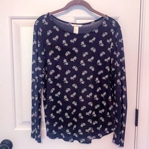 H&M Long Sleeve Bicycle Print Shirt Navy Blue